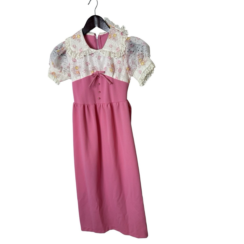 Vintage JCPenny sz‎ 6 iron girls Pink  floral 70s dress